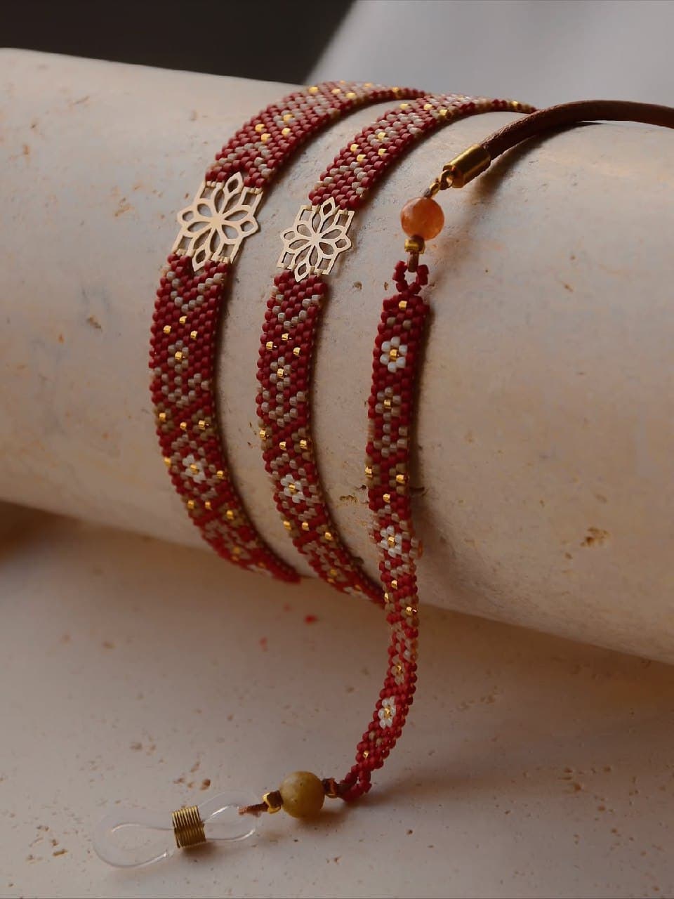 بند عینک دستباف میوکی و چرم مدل گلجان