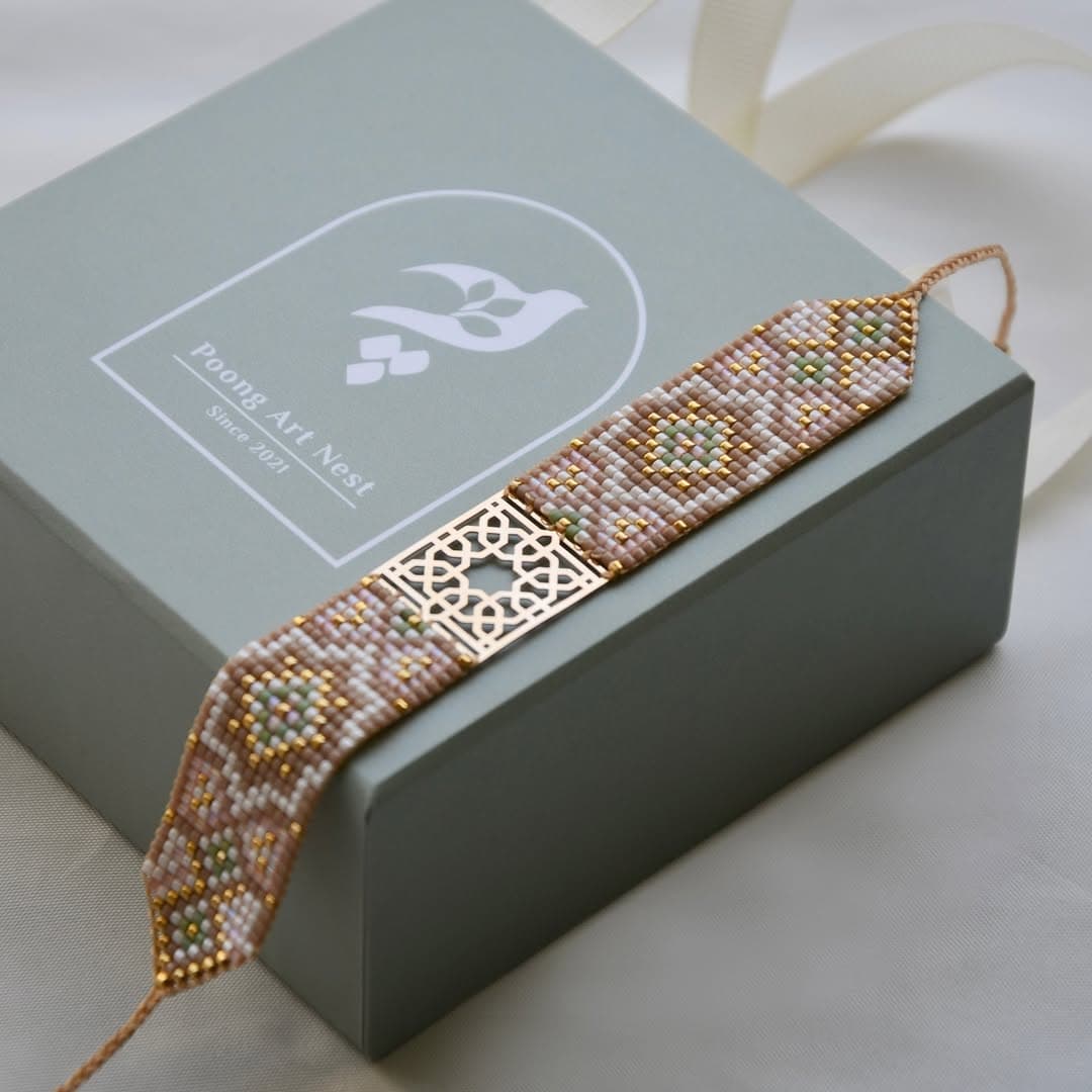 دستبند طلا و میوکی طرح کاشی کاری گلستان