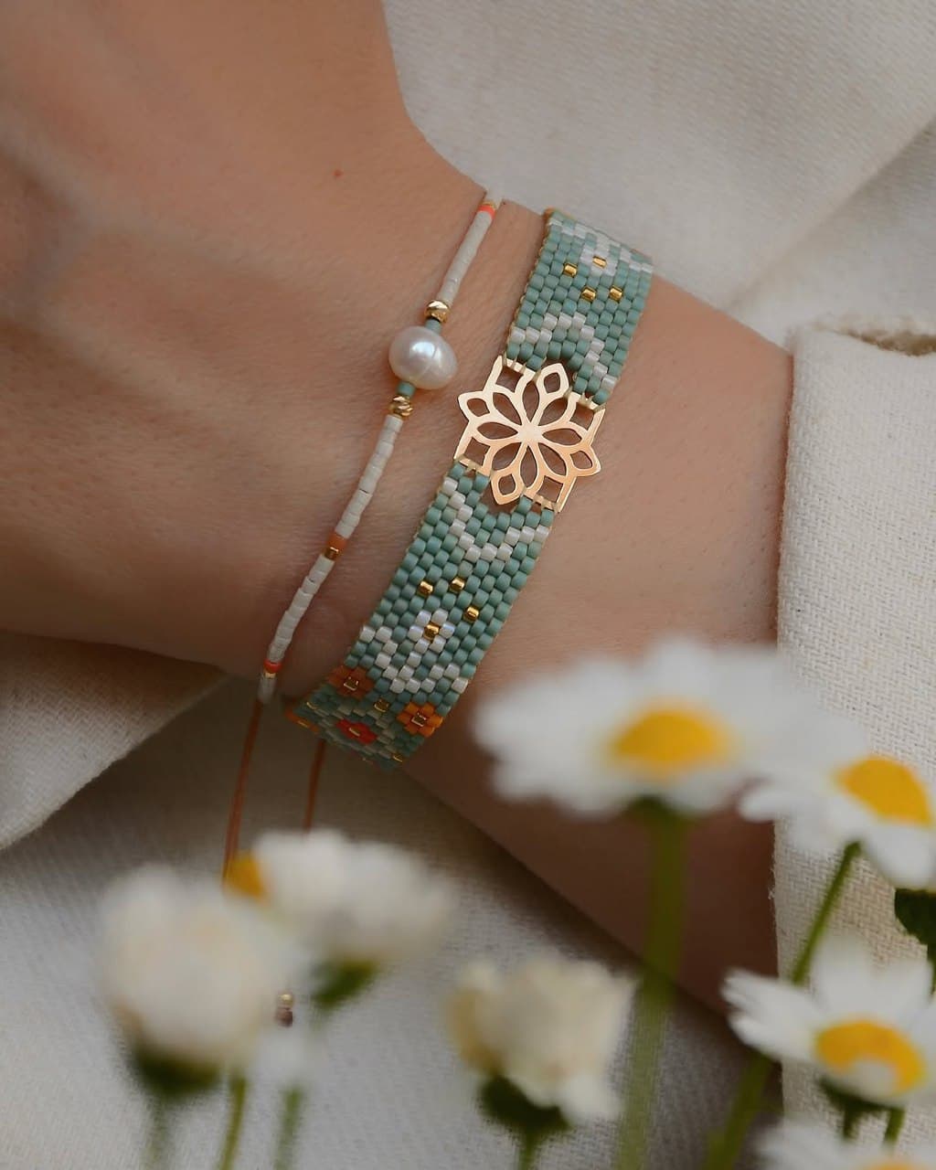 ست دستبند طلا و میوکی مدل گلجان