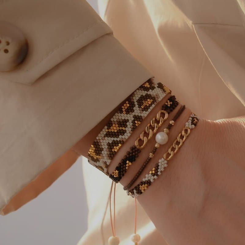 دستبند زنانه طرح لئوپارد بافت منجوق میوکی