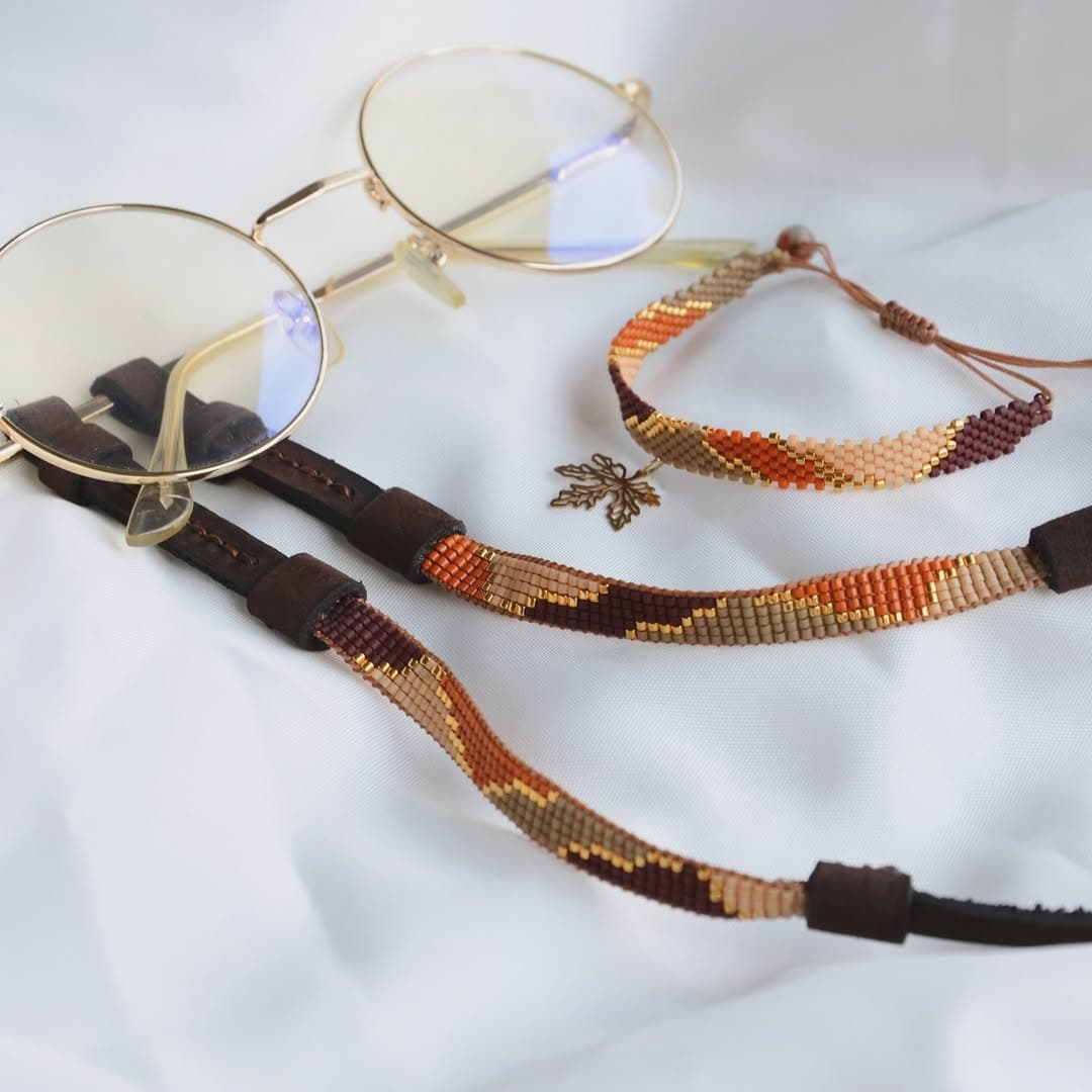 بند عینک دست ساز چرم و میوکی مدل خزان