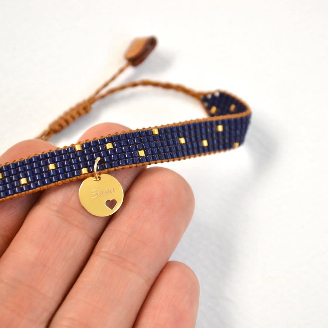 دستبند منجوقی میوکی با پلاک طلا طرح اسم