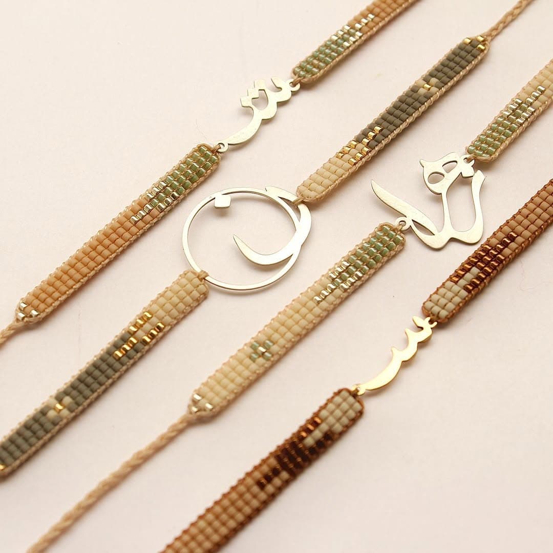 دستبند منجوقی میوکی با پلاک سفارشی طلا و نقره