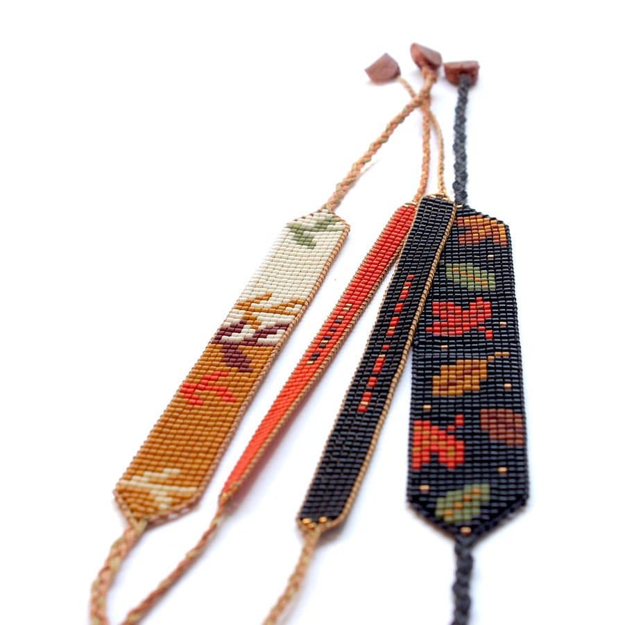 دستبند منجوق بافی دست ساز گلاریژان طرح برگ پاییزی