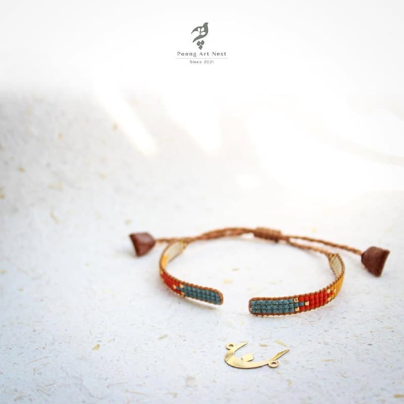 بند دستبند منجوقی میوکی با چرم طبیعی مناسب پلاک طلا