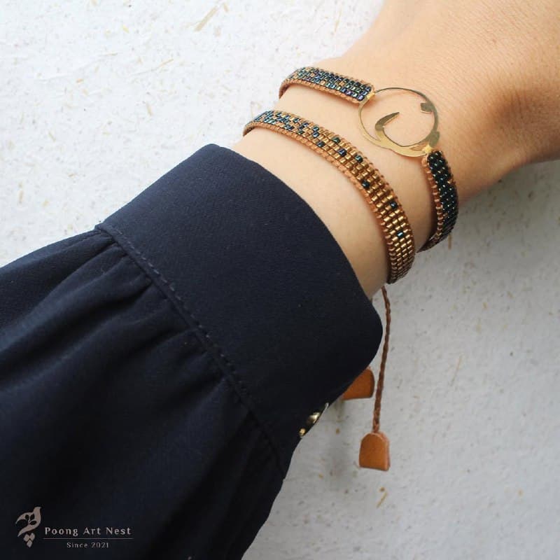 دستبند طلا و منجوق میوکی با پلاک حرف ن