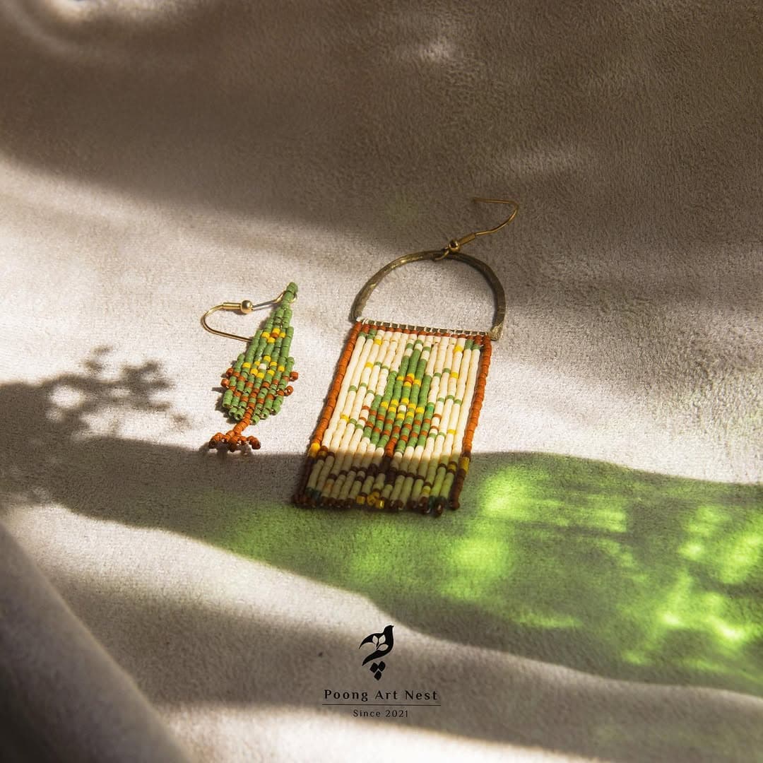 گوشواره دست ساز منجوقی آردوج طرح کاکتوس