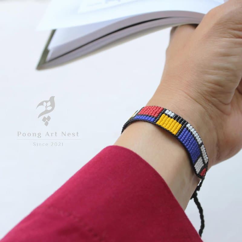 دستبند منجوق بافی طرح موندریان