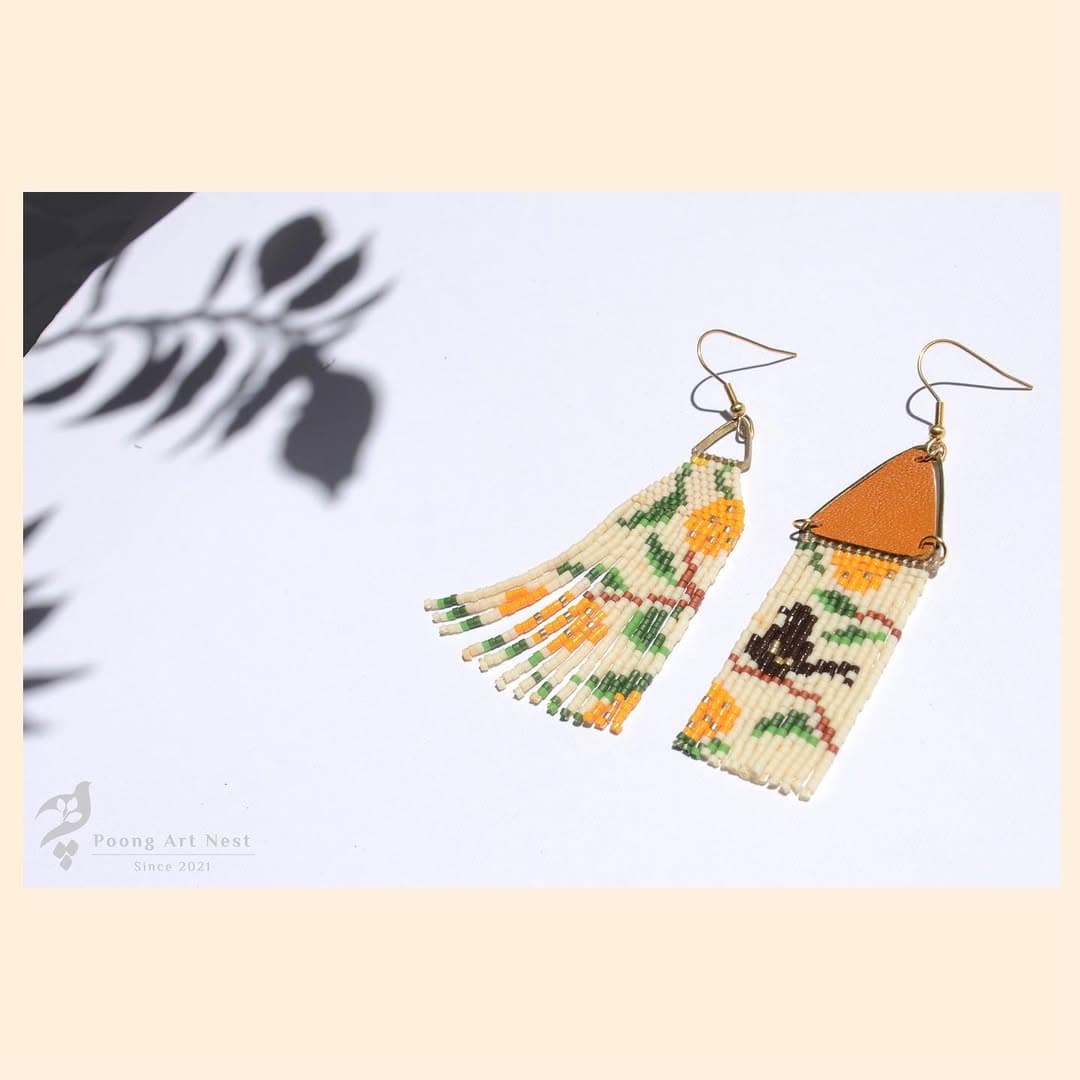 گوشواره دست ساز میوکی طرح نارنج و پرنده