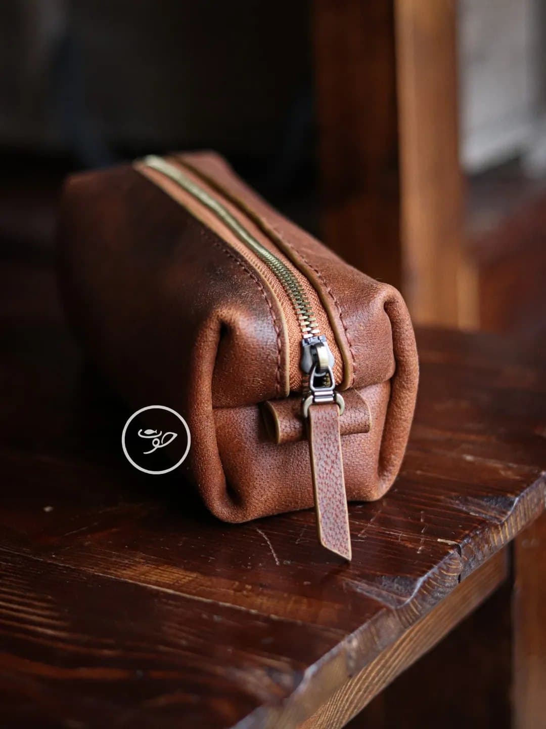 جامدادی و داپ کیت چرم طبیعی گاوی دست دوز