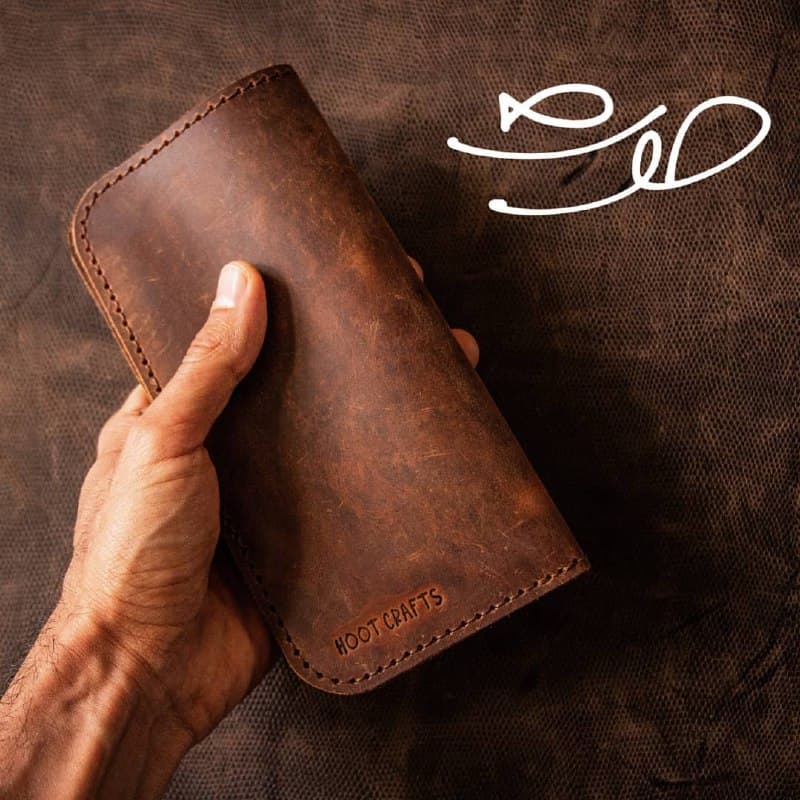 کیف پول کتی چرم طبیعی دست دوز Hoot Crafts