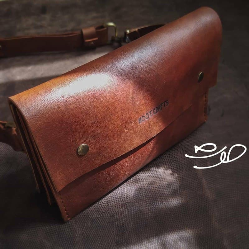 کیف کمری چرم طبیعی شتر مدل آکاردئونی