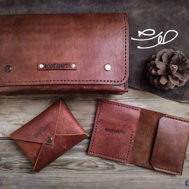 ست سه تکه چرم طبیعی دست دوز مدل Hoot Crafts