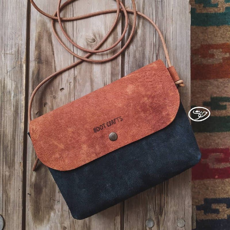 کیف دوشی زنانه چرم طبیعی دست دوز Hoot Crafts
