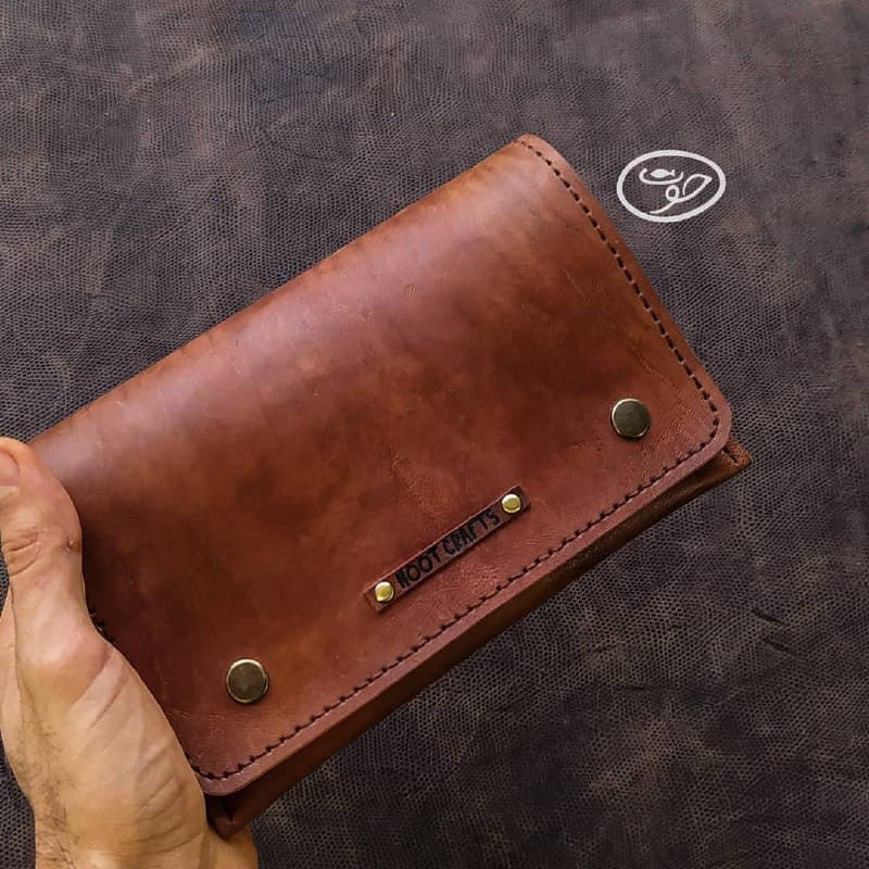 کیف کمری چرم طبیعی دست دوز مدل آکاردئونی