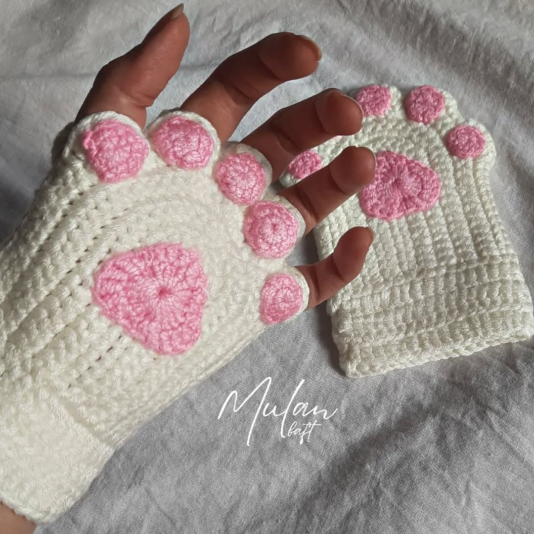 دستکش بافتنی فانتزی طرح پنجه گربه