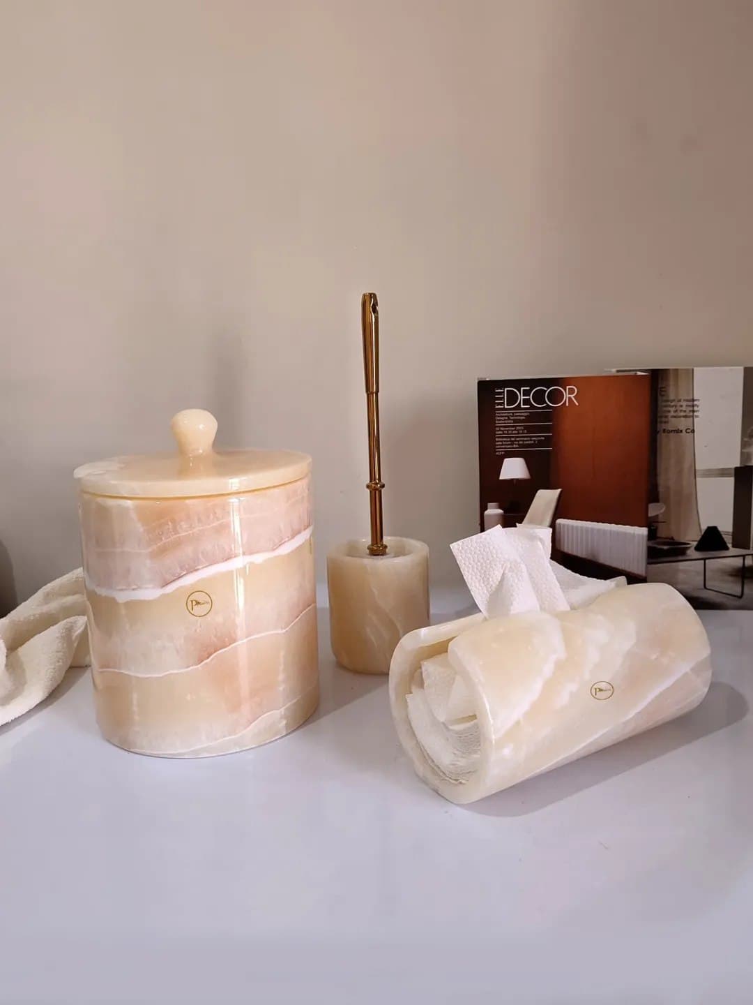 ست سرویس بهداشتی سه تکه سنگ مرمر نباتی مدل فلور