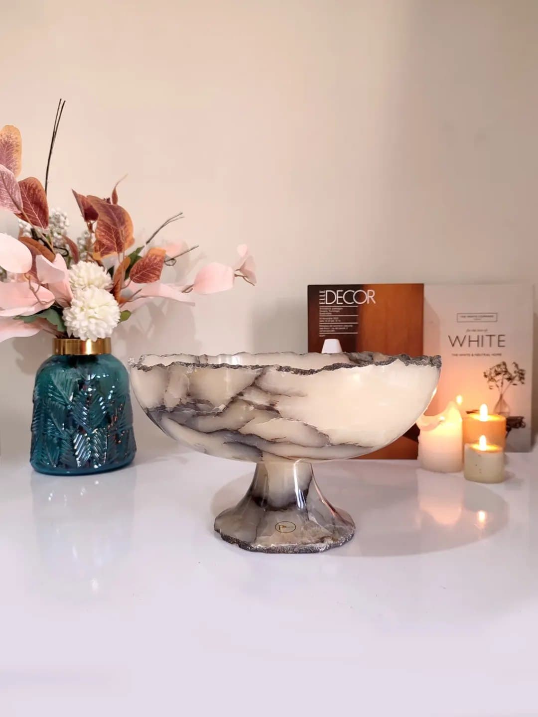 میوه خوری پایه دار سنگی طرح مرمر پلنگی