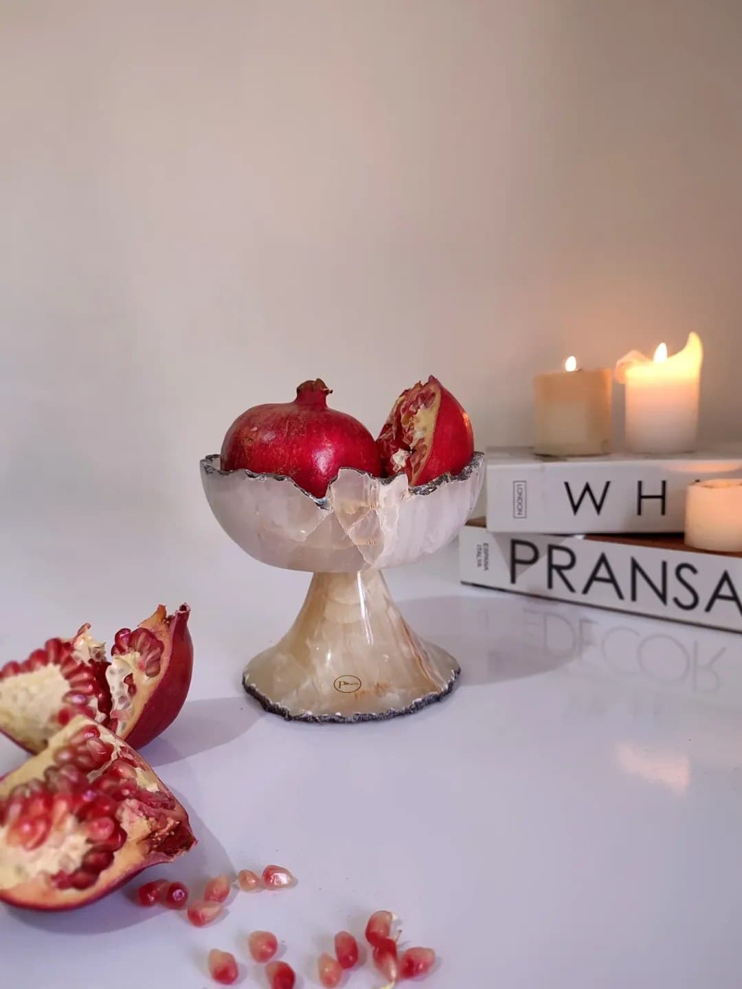 شکلات خوری و آجیل خوری پایه دار سنگی مرمر طرح هور