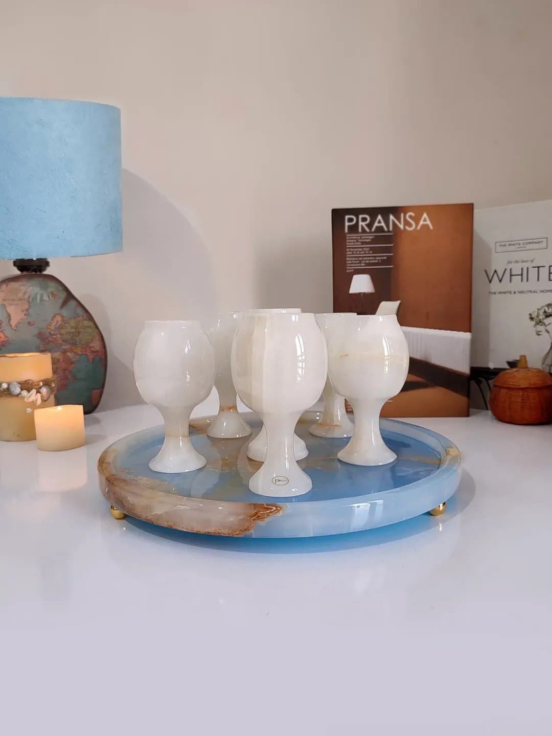 ست جام و دیس پذیرایی سنگی مرمر طرح ساغر