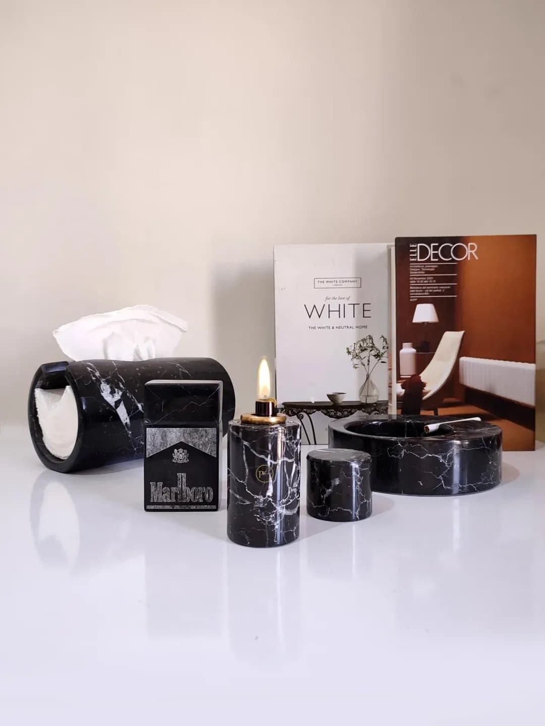 ست رومیزی سنگی لاکچری 4 تکه طرح مرمر مشکی Black Night