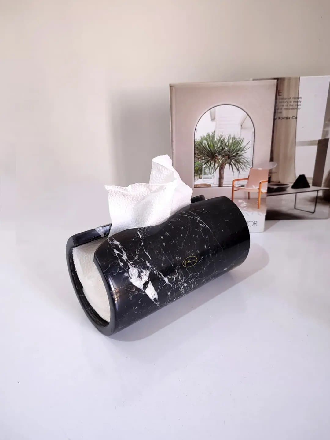 جادستمالی رومیزی سنگی پرنسا طرح موج رنگ مشکی