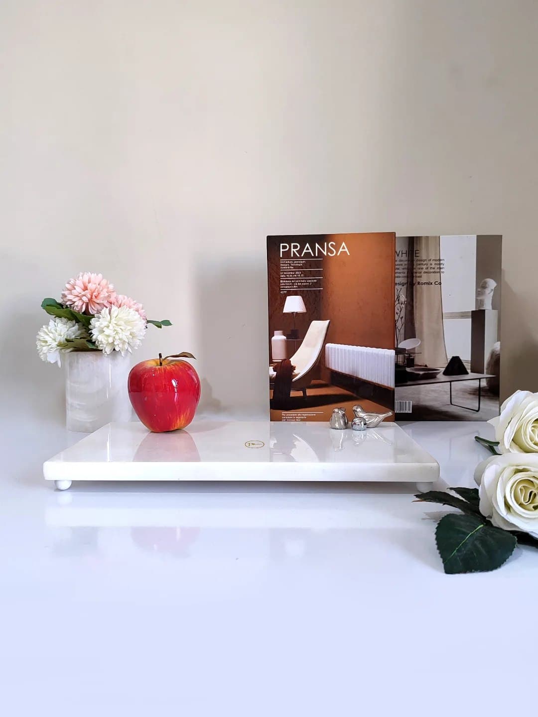 دیس پذیرایی مستطیلی سنگ مرمر سفید پرنسا