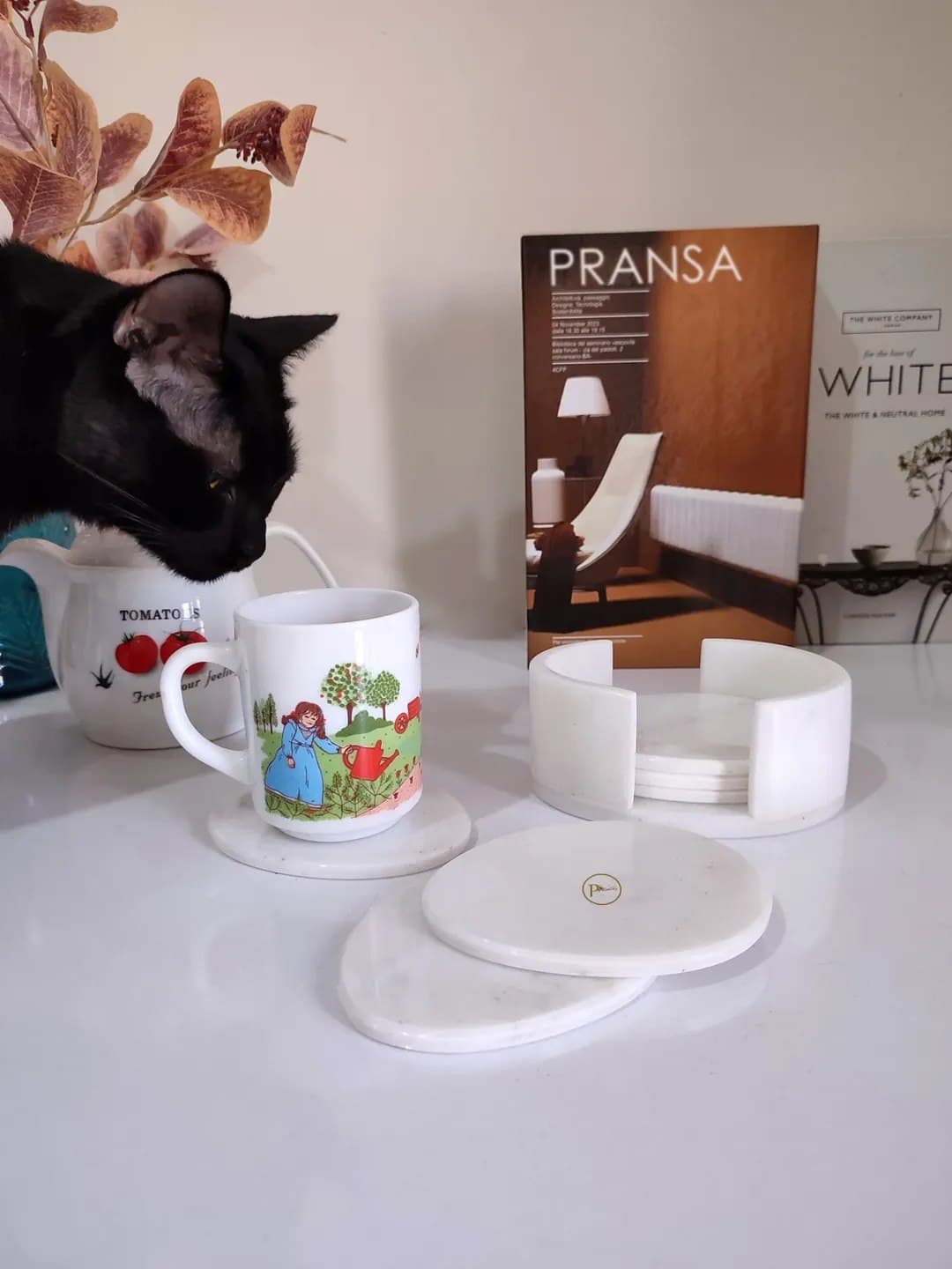 ست زیرلیوانی و هولدر از سنگ مرمر سفید هرات