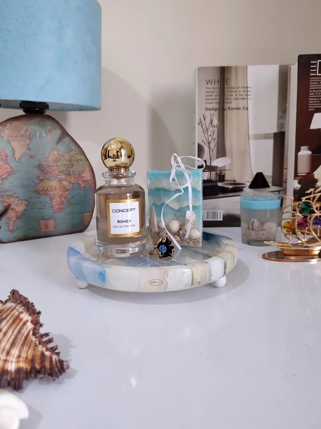 دیس دکوری مرمر سنگی پایه دار طرح روهن