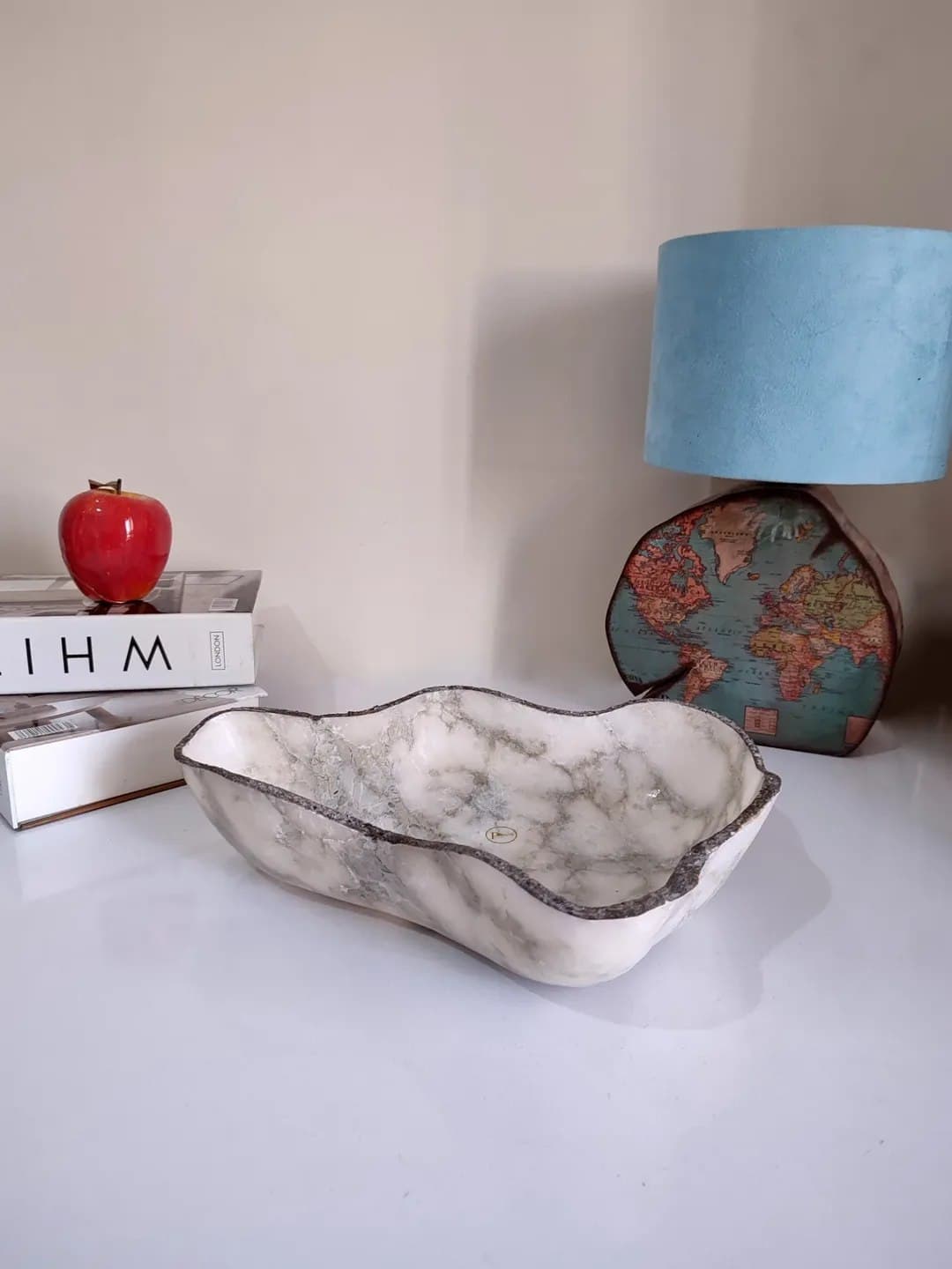 ظرف میوه خوری سنگ مرمر آلاباستر سفید طرح گلستان