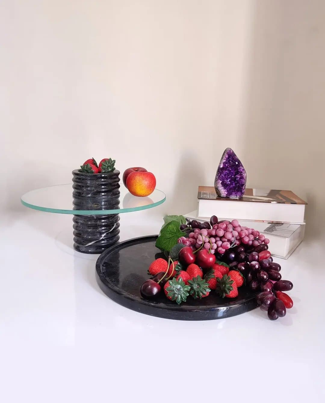 ست استند پذیرایی و دیس سنگی مرمر مشکی طرح آرشیدا