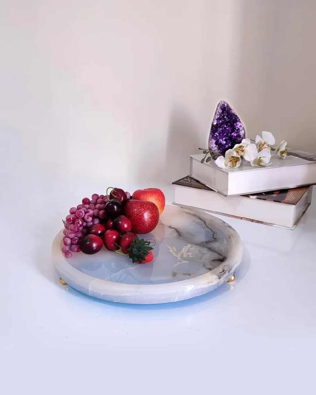 دیس پذیرایی پایه دار از سنگ مرمر آبی طرح Sky