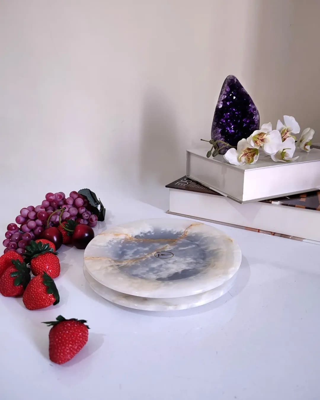 پیش دستی پذیرایی مرمر آبی طرح آسمان قطر ۱۸ سانتیمتر