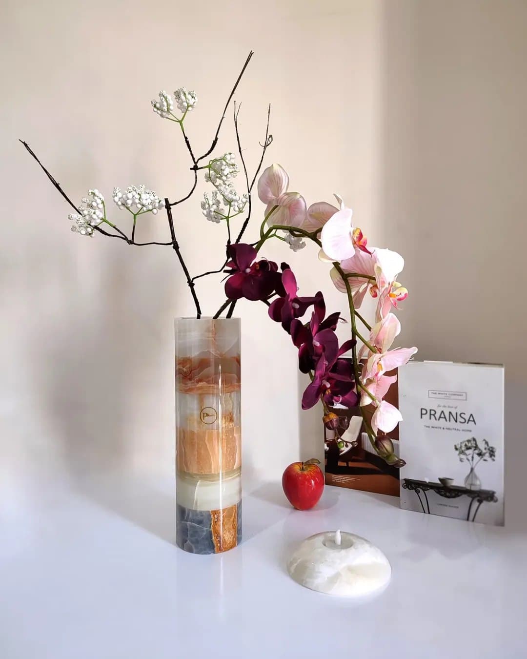 ست گلدان و جاشمعی مرمر رنگی طرح رنگین کمان