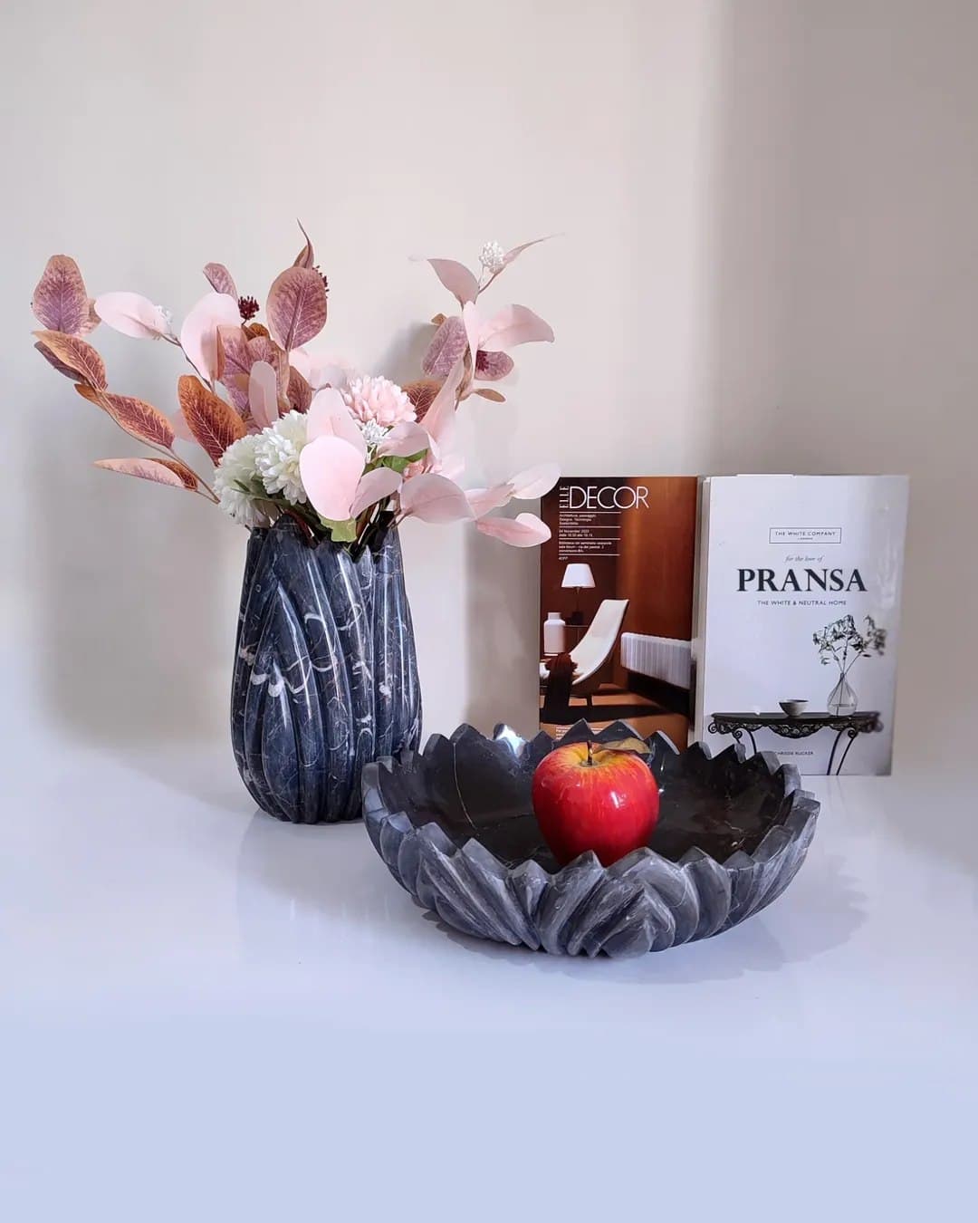 ست گلدان و میوه‌خوری سنگ مرمر مشکی طرح Throne