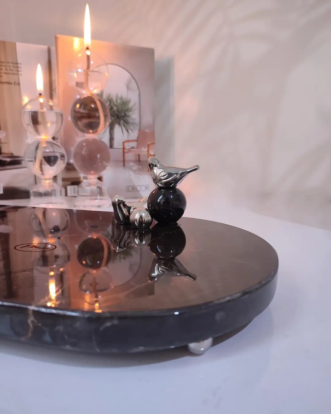 سینی رایزر دکوراتیو سنگی طرح ماربل بیضی