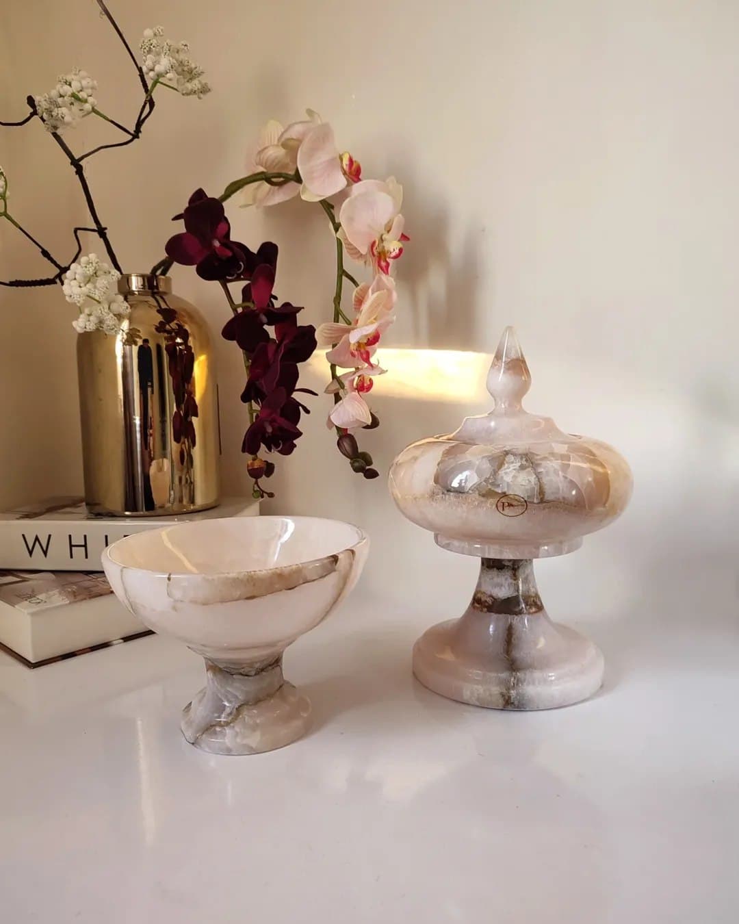 ست آجیل خوری و شکلات خوری سنگ مرمر صورتی