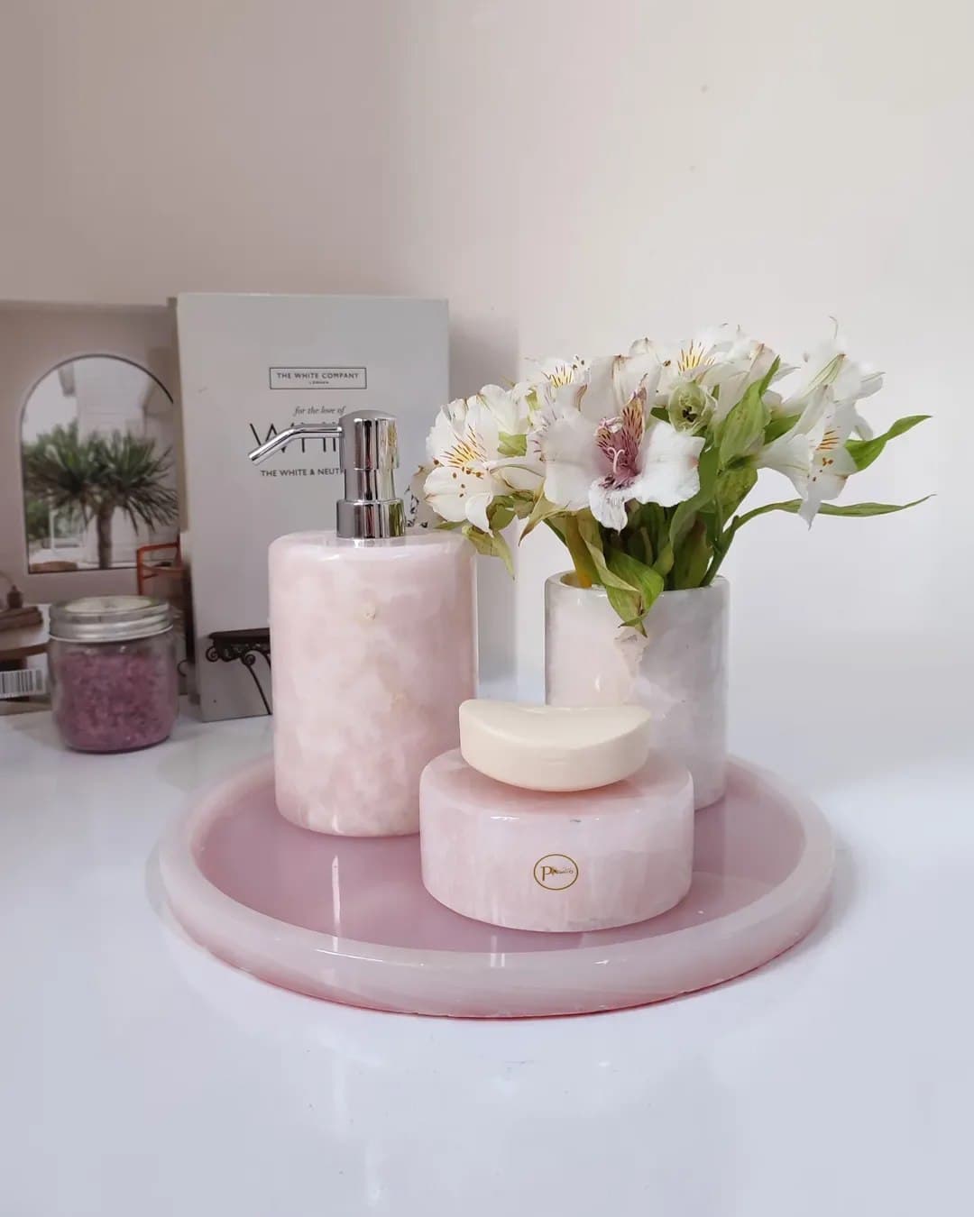 ست اکسسوری حمام و آشپزخانه مرمر صورتی طرح گلوری