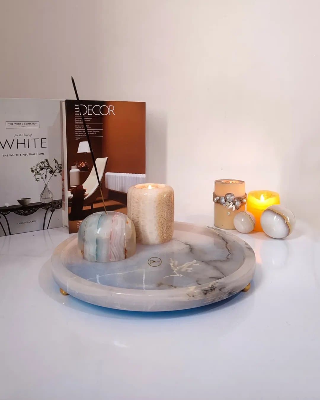 ست دکوری ۵ تکه سنگ مرمر آبی و نباتی