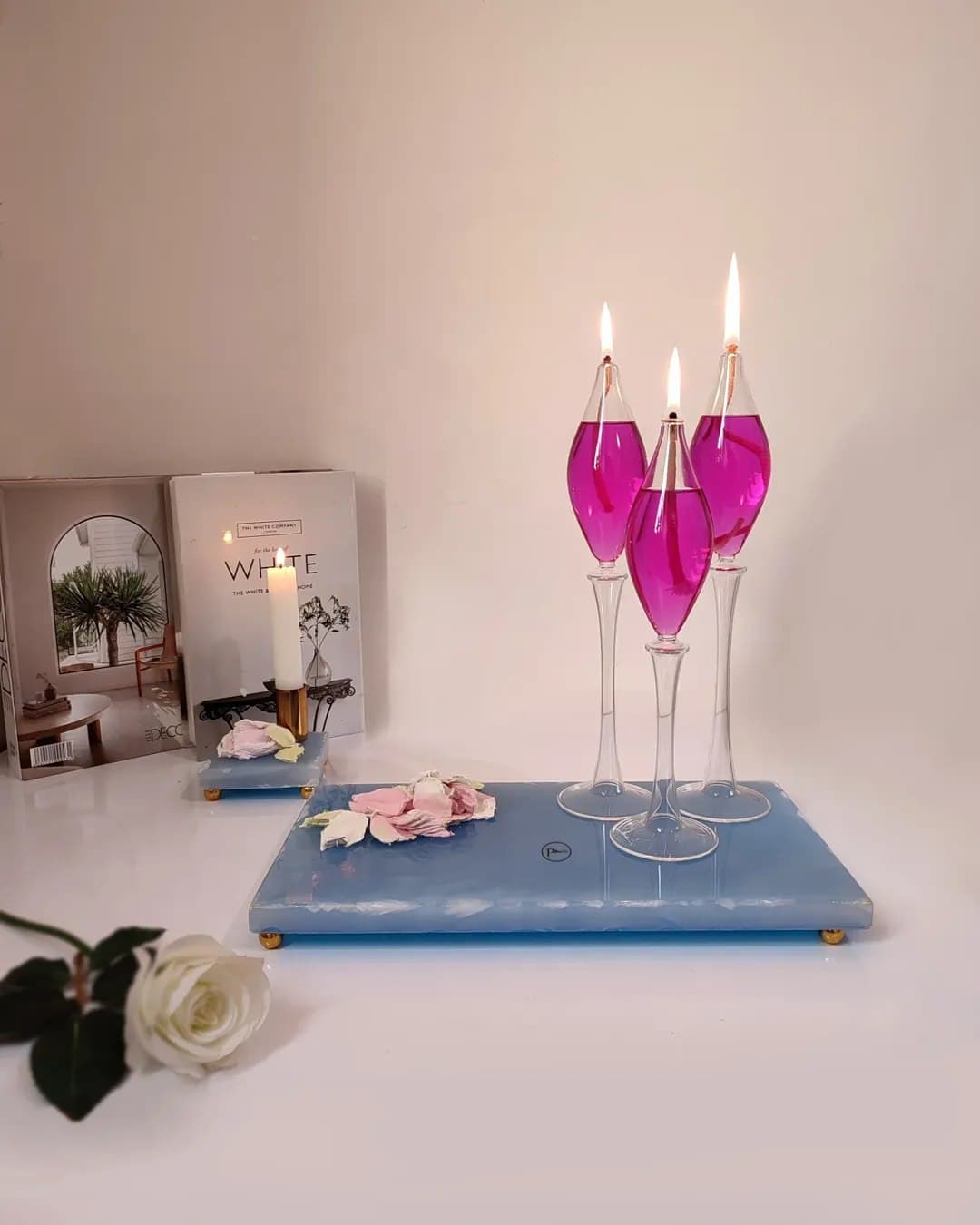 ست دکوراتیو پذیرایی طرح مرمر آبی به همراه شمعدان پیرکس