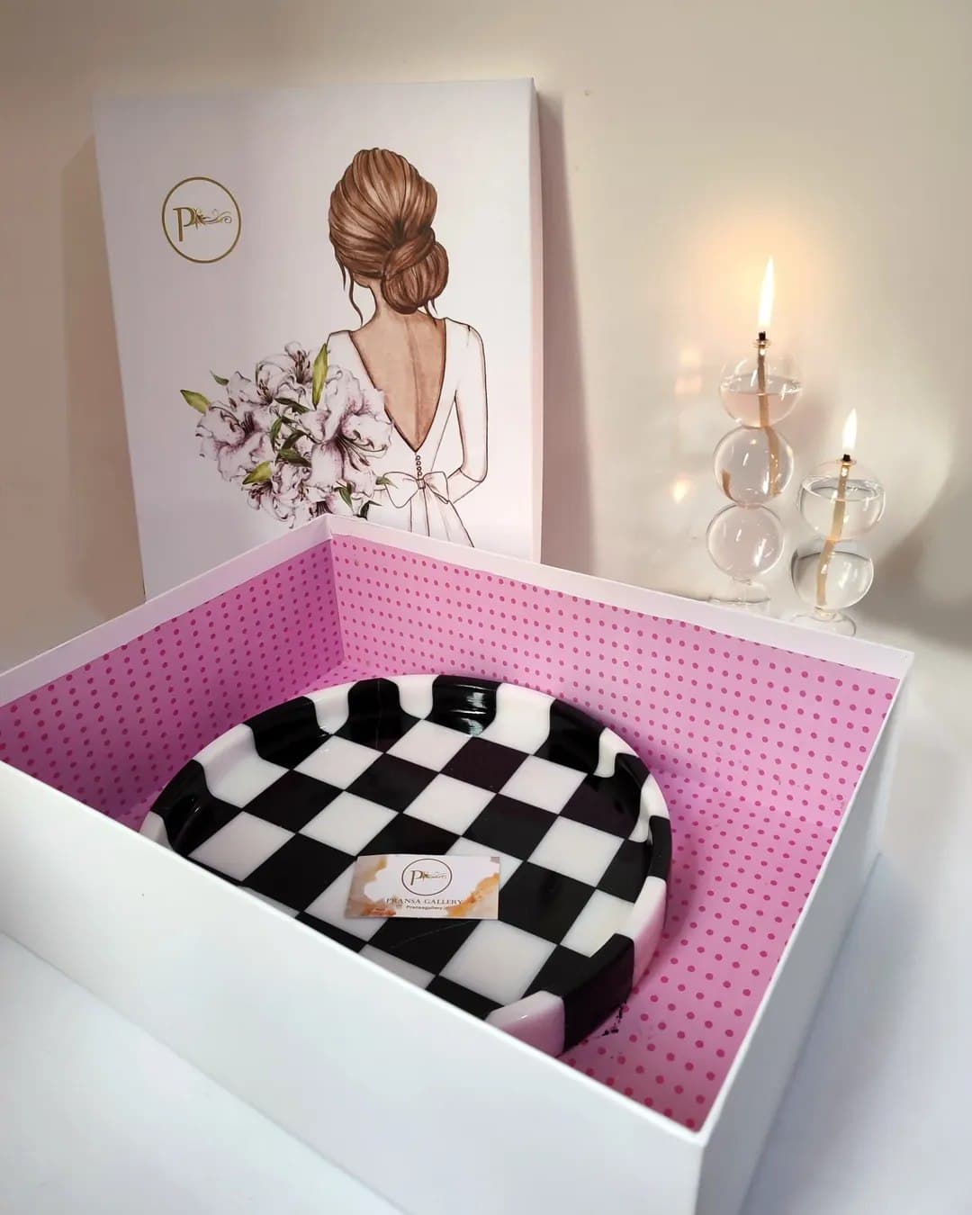 دیس پذیرایی مرمر طرح شطرنجی مدل پرنسا قطر 40 سانت