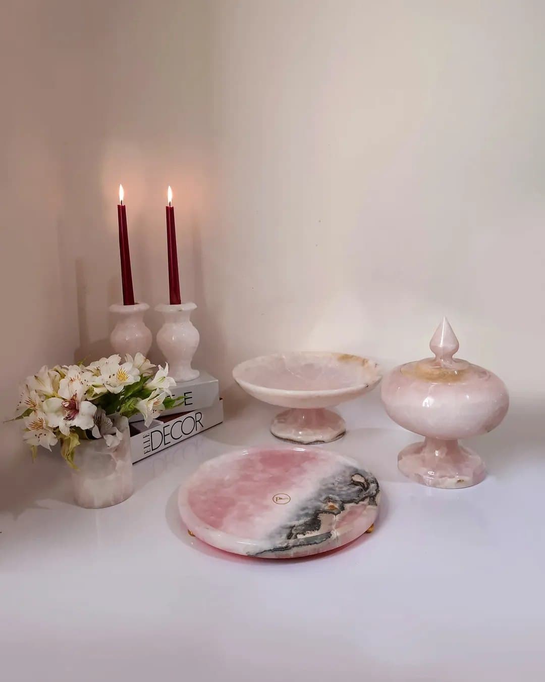 شکلات خوری پایه دار مرمر صورتی مدل الناز