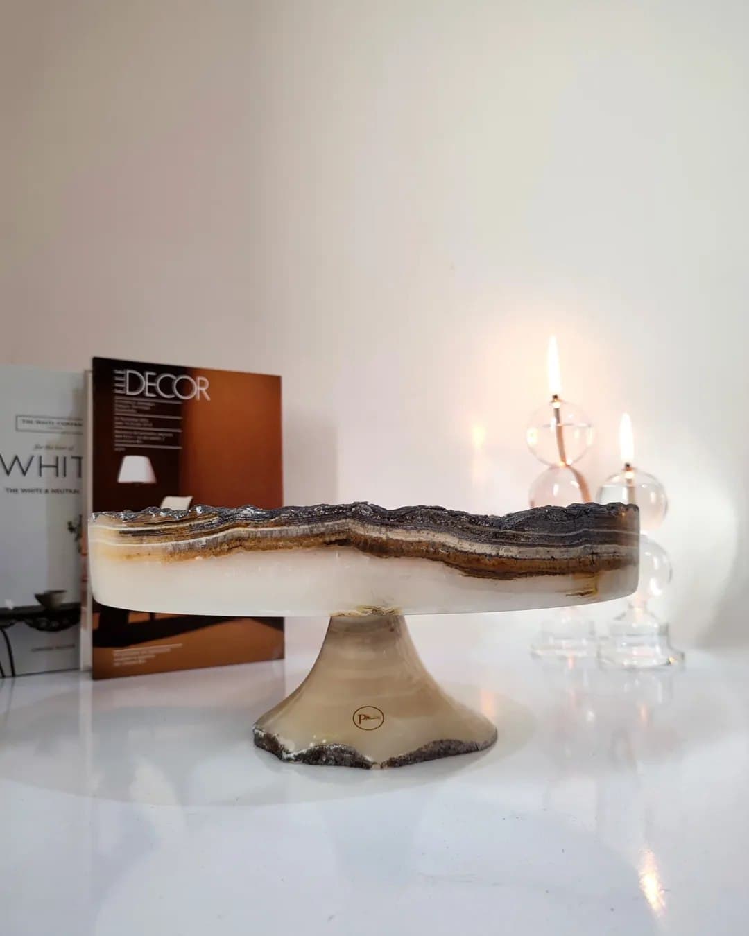 ظرف پایه دار سنگی مرمر نباتی طرح دیبا