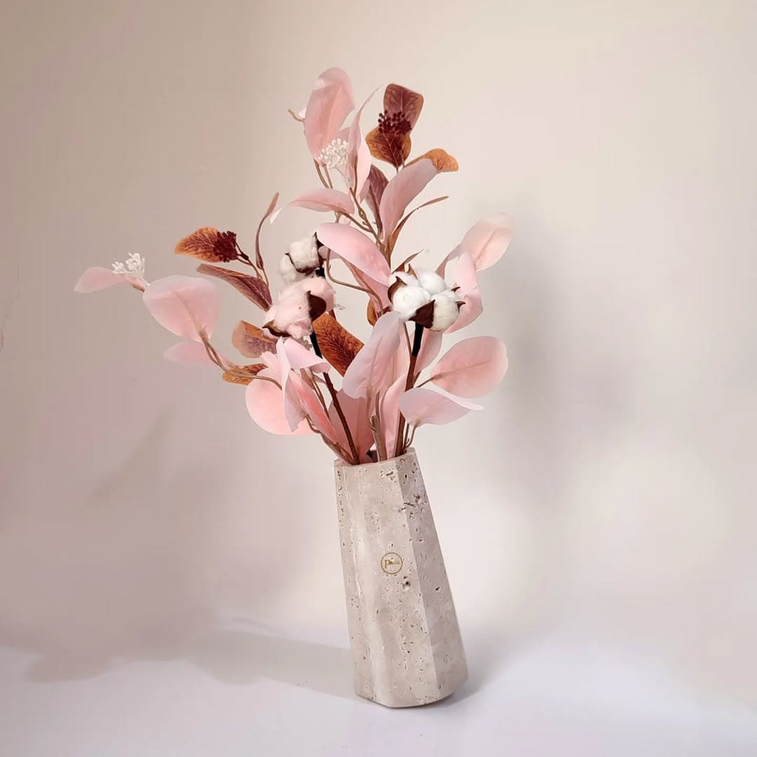 گلدان دکوری سنگی تراورتن طرح اطلس