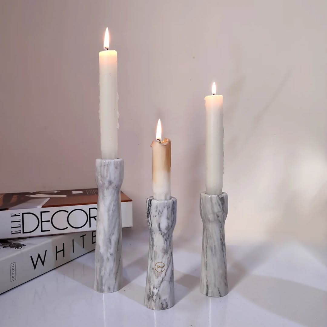 ست شمعدان سه تایی سنگ مرمر مدل وینر