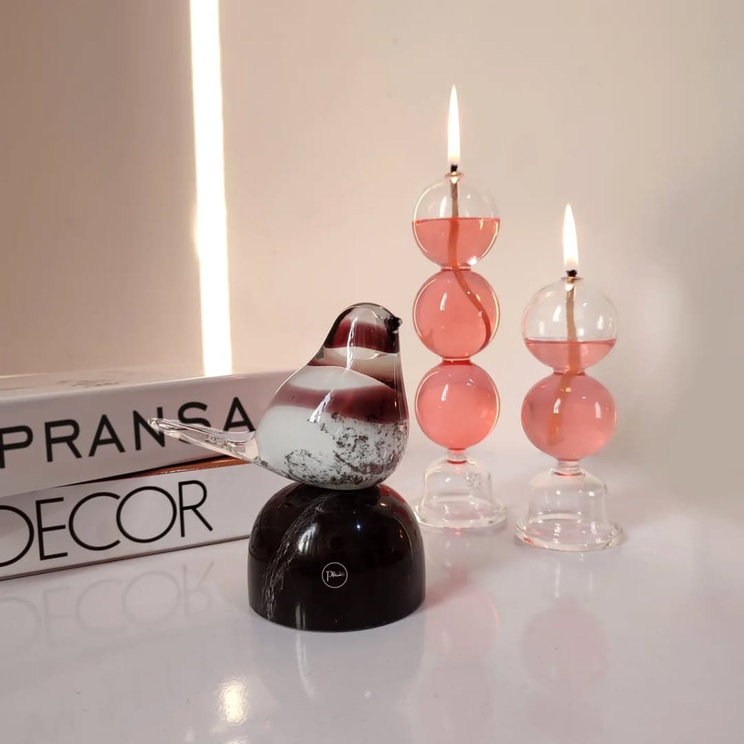 دکوری شیشه ای طرح پرنده با پایه سنگ مرمر مدل پرواز