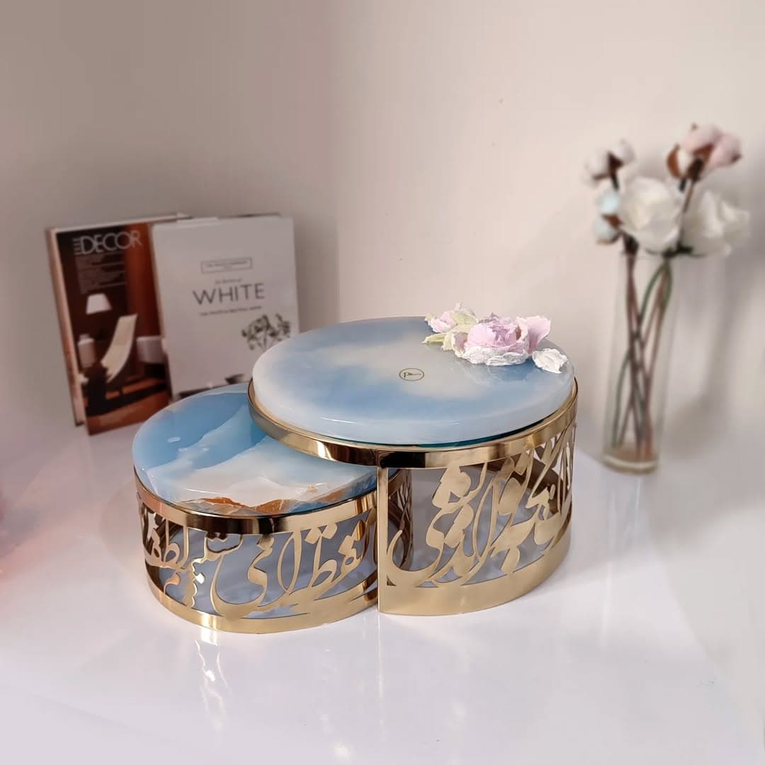 استند پذیرایی دو طبقه سنگی مرمر آبی طرح جانان