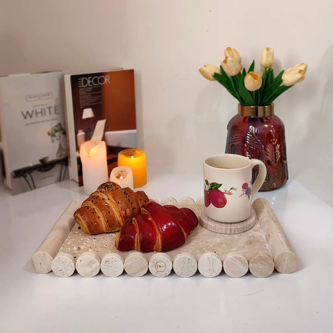 سینی پذیرایی سنگی تراورتن طرح بیسکوییت