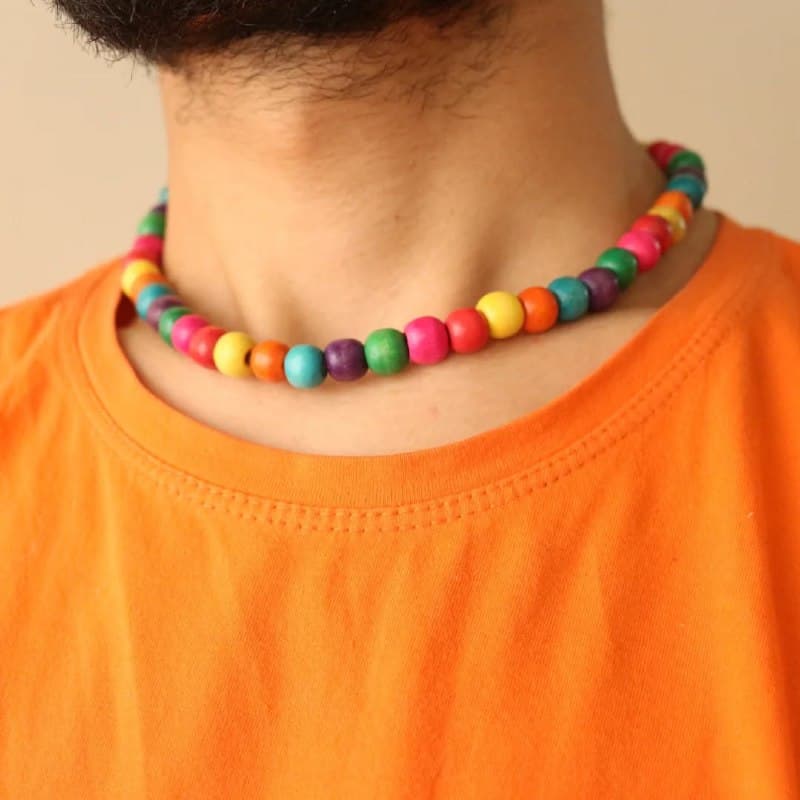 گردنبند چوکر چوبی رنگین کمانی