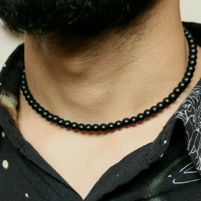 گردنبند چوکر سنگی مردانه مدل مهره ای مات
